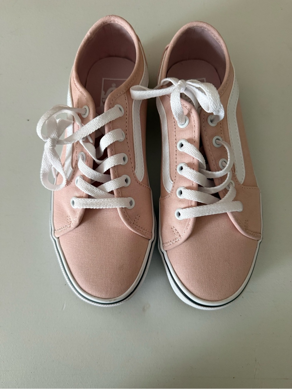 Vans Women’s Light Pink Canvas Lace-Up Sneakers with White Stripe